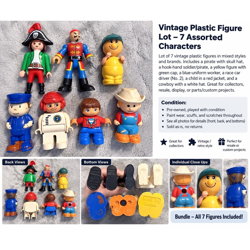 Vintage Toy Figure Lot 7 Fisher Price Playmobil Imaginext Cowboy Pirate